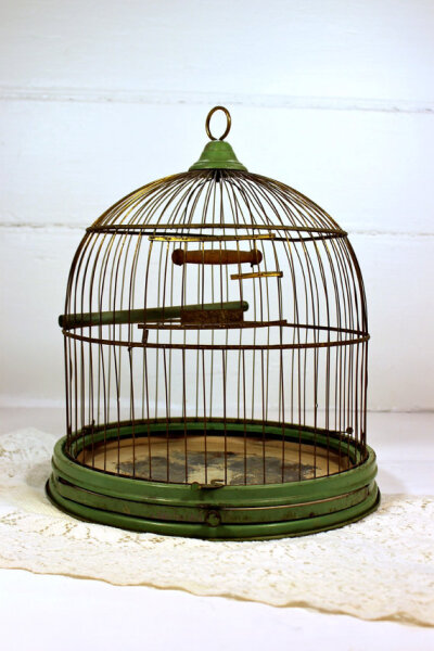 Vintage, Antique, Birdcage Hendryx, Green, Stand