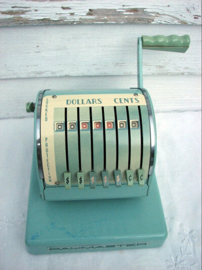Vintage Teal Paymaster S-550 7 Column Heavy Duty Check Writer Front Page