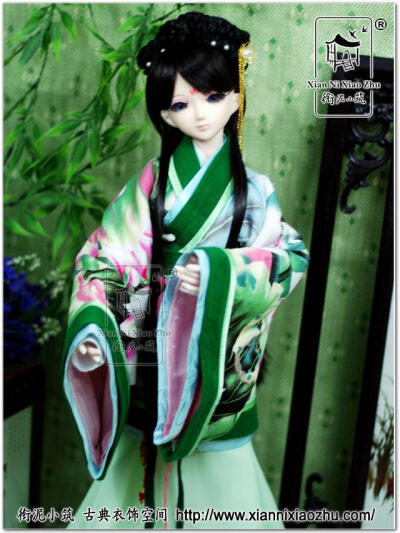 【衔泥小筑】荷依汉服BJD &lt;wbr&gt;SD娃衣曲裾三重衣 &lt;wbr&gt;绿荷外层曲裾