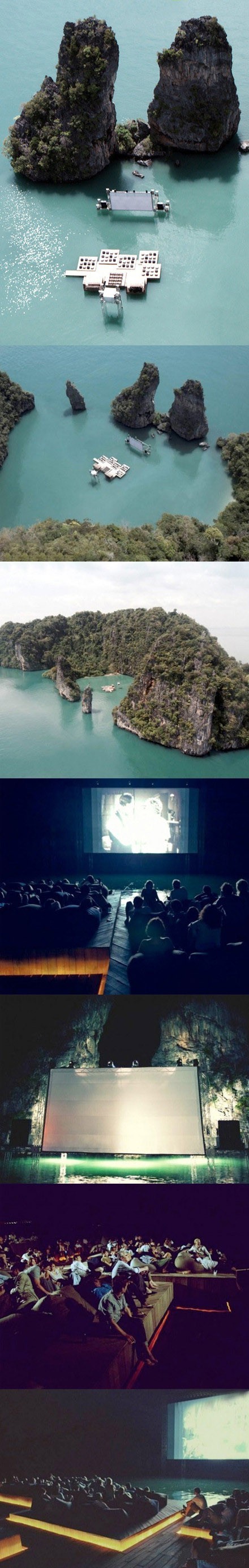 泰国苏梅岛附近Koh Yao Noi岛屿的泻湖中，有个漂浮在中间的电影院，完全露天，而且没有环绕音效，也没有贩卖爆米花与热狗的柜台，但是看完的人都称赞声连连。你是不是也很想去那看场电影呢？