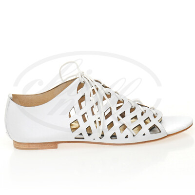 2012夏季白色纯色牛皮真皮镂空系带欧美罗马舒适平跟女鞋包邮