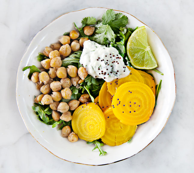 Beets and Chickpeas with Jalepeno Yogurt