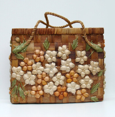 復古編織包 (Vintage Summer Purse with raffia flowers)