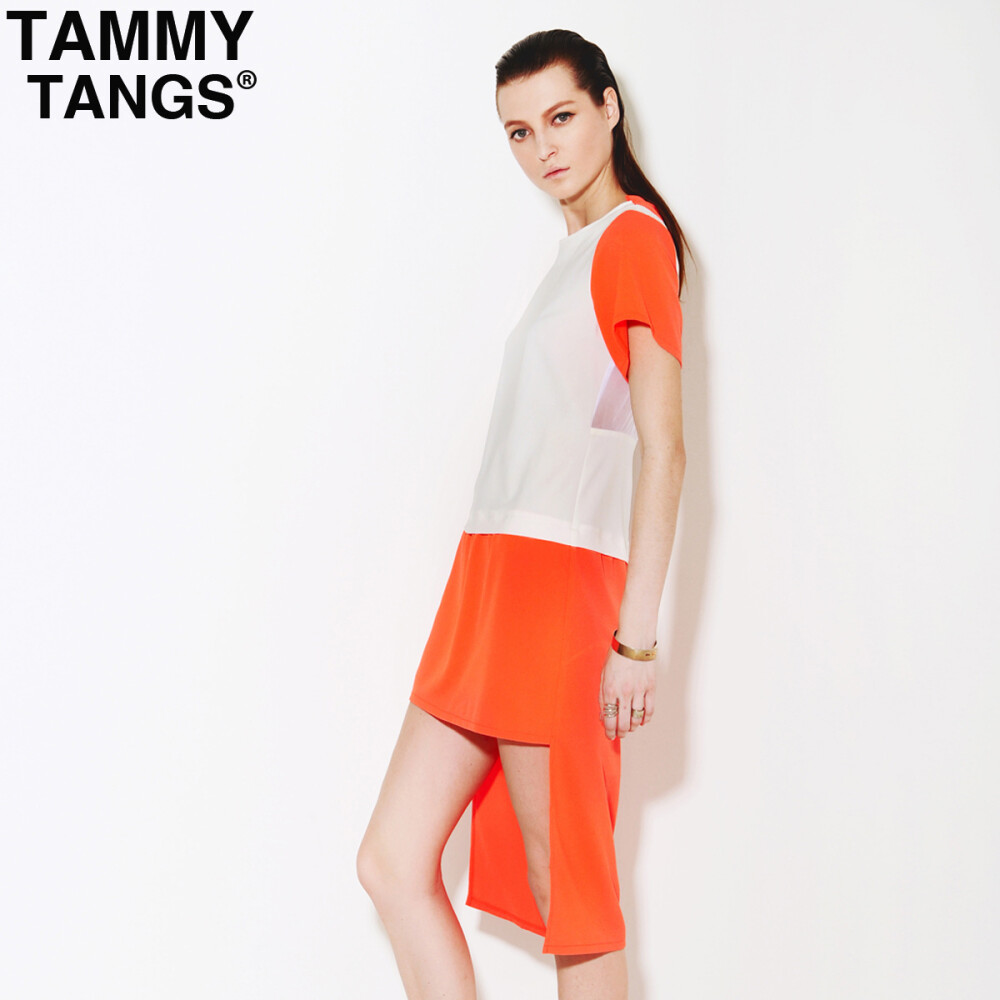 TAMMYTANGS 2012新款夏季高腰大牌前短后长拼接连衣短裙 连衣裙