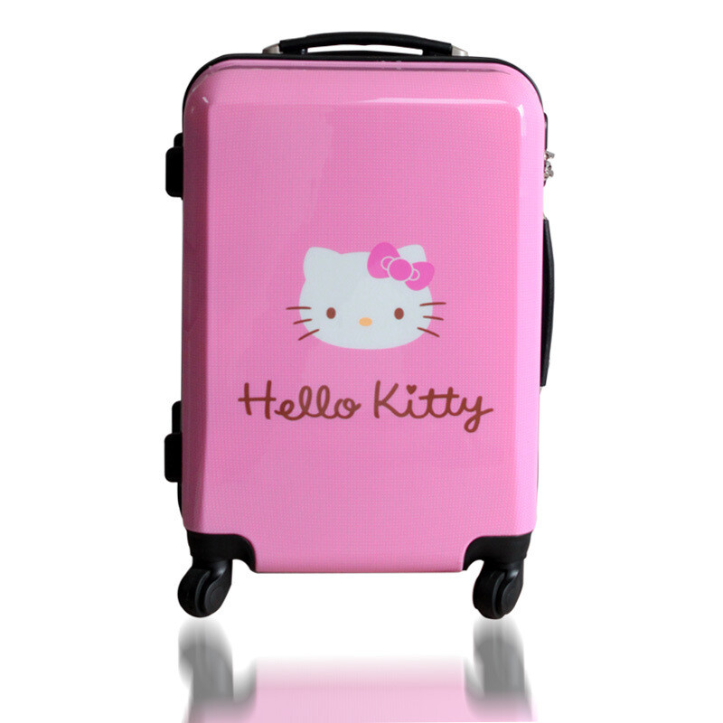 日本人气PC+ABS粉红格点卡通hello kitty 猫拉杆旅行箱上学旅行包