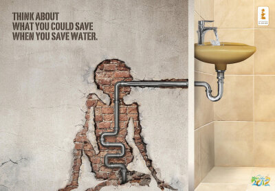 Think about what you could save when you save water.这组平面做的还是相当令人震撼的！节约水资源，人人有责！