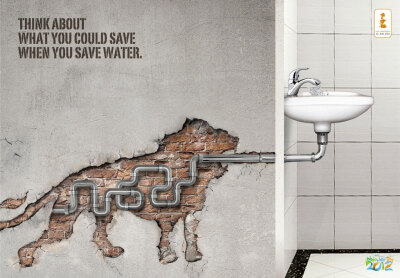 Think about what you could save when you save water.这组平面做的还是相当令人震撼的！节约水资源，人人有责！