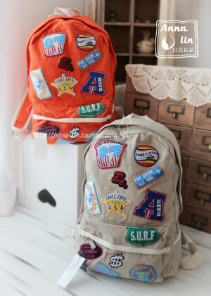 【anna.lin】日单布标款帆布双肩包彩色后背包 书包 新款推荐