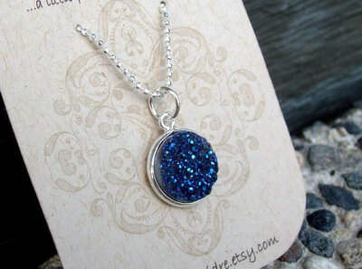 Blue Druzy Sterling Silver Necklace