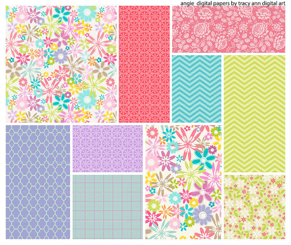 Angie Printable Scrapbook Pink Floral Digital Download Chevron Craft Sheet per