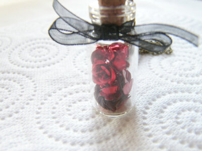 Red Roses and Hearts Vial Necklace - ROSES ARE RED