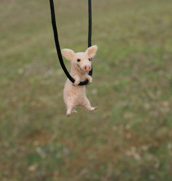 Tiny Pig Necklace - needle felted