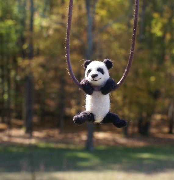 Tiny Panda Bear Necklace - needle felted