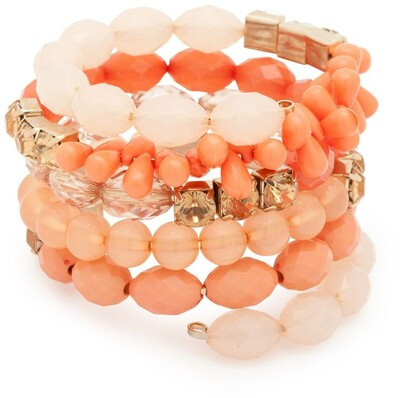 Mixed Coral Bead And Cupchain Wrap Bangle