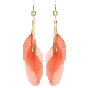 coral feather drop earrings