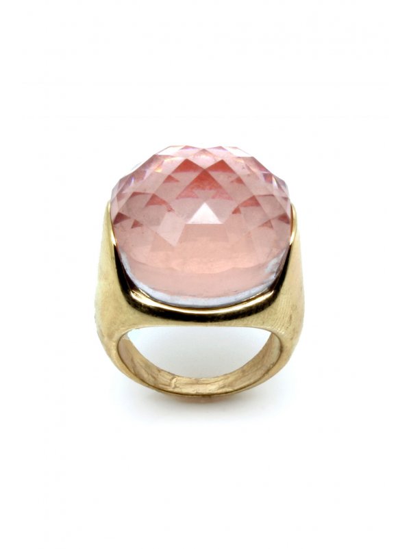 White Leaf Ring Peach Glass In Gold