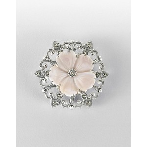 Lord &amp; Taylor Marcasite &amp; Sterling Silver Pink Shell Flower Brooch