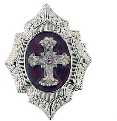 The Vatican Library Collection Purple Silver Shield Cross Brooch