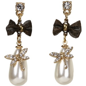 Betsey Johnson Iconic Enchanted Garden Pearl/Dragonfly Earrings