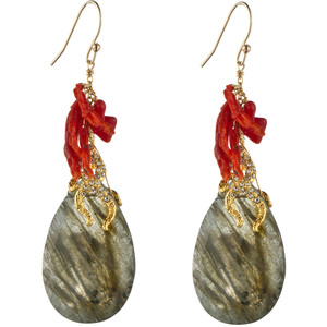 Gold Coral & Vine Capped Labradorite Earring