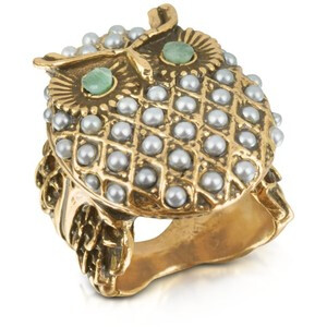 Alcozer & J Owl Brass & Glass Pearl Ring