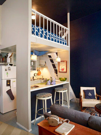 蓝色的厨房，造型很特别！,厨房,深蓝色