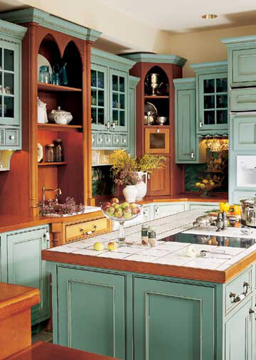 厨房也可以撞色啊，这个两种颜色配得真不错,厨房