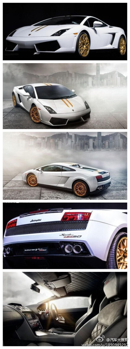 【全球仅有8台 兰博基尼推出盖拉多香港特别版】兰博基尼这款特别版的外观变的更加惹火了，它采用了Bianco Monocerus喷漆，整个车身中央装饰了磨砂的金色条纹，同时前扰流板和后保险杠上，都有HK20的特殊标识，来彰显它身份的独特性。兰博基尼香港特别版内饰完全的黑色主色调，给人一种厚重的感觉。