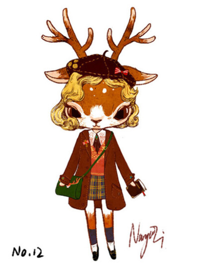 【画】复古打扮。小鹿Ruby Nan有这么多套好看的衣服，可以一天一件不重样的穿~Ruby还被做成了bjd娃娃，等她从平面的插画中走出来的时候，一定超美超萌。