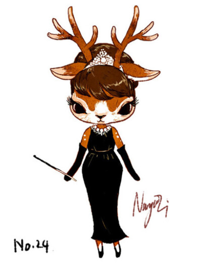 【画】晚宴装，小鹿Ruby Nan有这么多套好看的衣服，可以一天一件不重样的穿~Ruby还被做成了bjd娃娃，等她从平面的插画中走出来的时候，一定超美超萌。