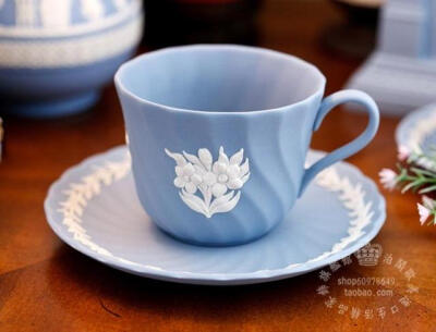 Wedgwood 碧玉浮雕經典花卉收藏陶瓷咖啡杯碟