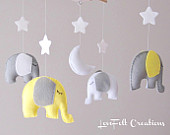 Elephant Mobile - Baby Mobile - Elephant Baby Mobile - Neutral Mobile - Yellow and Gray Baby Mobile - You can pick your colors :)