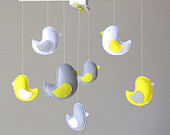 Baby Crib Mobile - Baby Mobile - Yellow and Gray Bird Mobile - Baby Mobile Bird