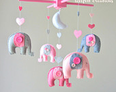 Baby crib mobile - Baby Mobile - Custom Baby Mobile - Girl Elephant Mobile - Nursery Mobile -Pink Mobile - OR CHOOSE your colors :)