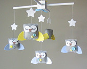 Baby Crib Mobile - Baby Mobile - Owl Mobile - Neutral Mobile - You can Customize your colors :)