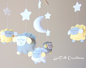 Ready to Ship - Baby Mobile - Sheep Mobile - Lamb Mobile - Yellow and Gray Mobile