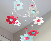 Crib Mobile - Baby Girl Mobile - Baby crib mobile -Aqua and Red - Many Colors Available :)