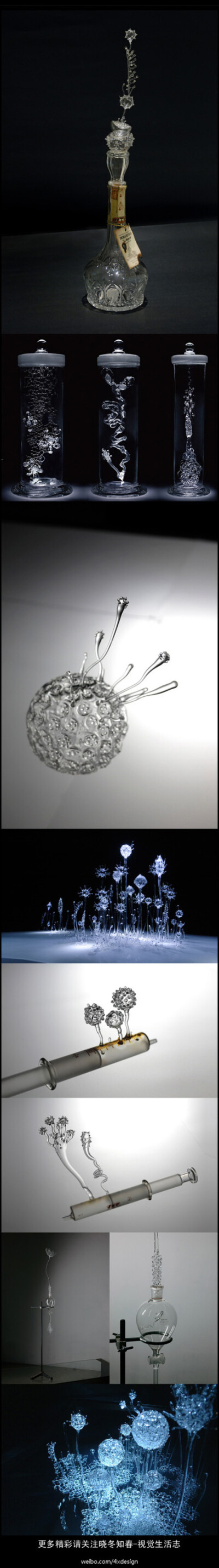 玻璃变形记----日本艺术家青木美哥的这组作品名为《Singing Glass》（歌唱的玻璃），以玻璃作为材质向观众展示一个奇幻世界。更多精彩请关注@晓冬知春-视觉生活志