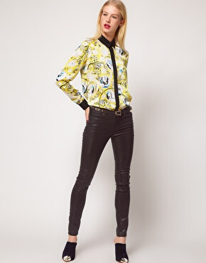 Image 4 of ASOS Wet Look Black Skinny Jeans #4