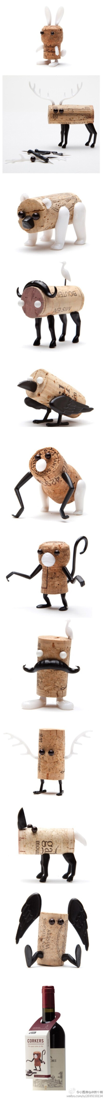 让红酒瓶塞化身为可爱小动物，这是以色列工作室 Monkey Business和 Reddish设计的变身小怪物~童鞋们，喜欢吗？
