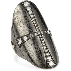 Mizuki Silver and Diamond Oval Cross Shield Knuckle Ring