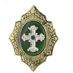 The Vatican Library Collection Green Gold Shield Cross Brooch