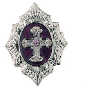 The Vatican Library Collection Purple Silver Shield Cross Brooch