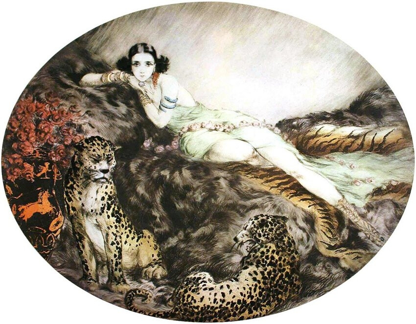 路易艾卡托（Louis Icart）（1880-1950年）出生于法国图卢兹。二十世纪初，早期绘画尤其感兴趣时尚。1914年遇到了一个金发女郎Huani Volmers，帕基时装店的雇员，她终是成为他的妻子和给他带来一生艺术灵感的源泉。事实上，在后来移居纽约后的时间里，他已经远离了时尚艺术运动，也没有太在意当代艺术印象派德加和莫奈的作品。尽管如此，人们还是可以看到在他难得的水彩画中，有着很强的象征主义奥迪隆雷东和古斯塔夫莫罗的影子。1950年在巴黎逝世，享年70岁。