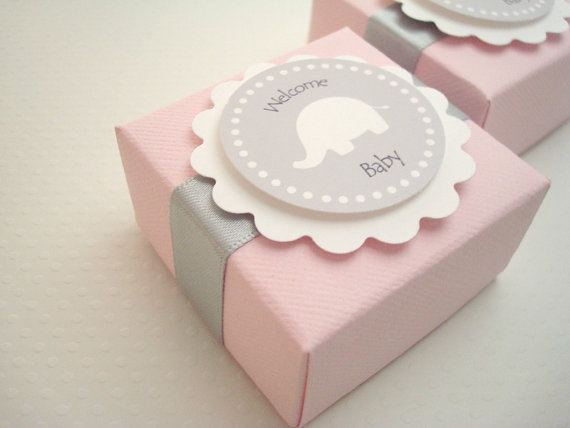 Pink and Gray Elephant Favor Boxes, Set of Ten