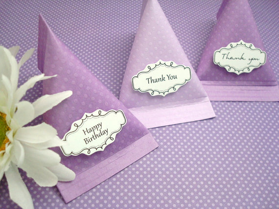 Candy Pouch Party Favors, Purple Polka Dots, Set of Ten