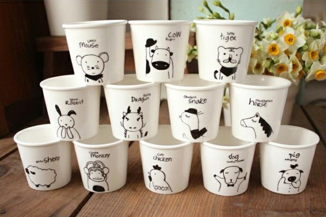 zakka杂货十二生肖陶瓷水杯迷你可爱小杯子一排摆起来好像纸杯有没有