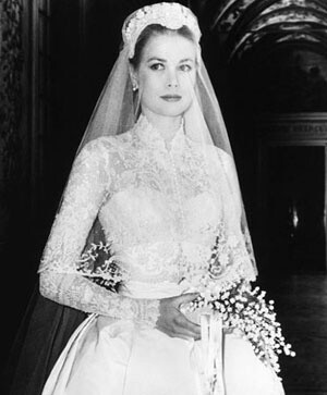 grace kelly in wedding dress with lily of the valley