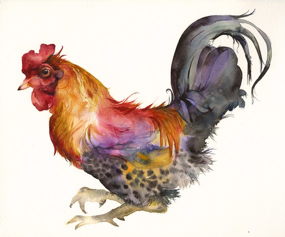 Rooster in Magenta and Gold- archival print