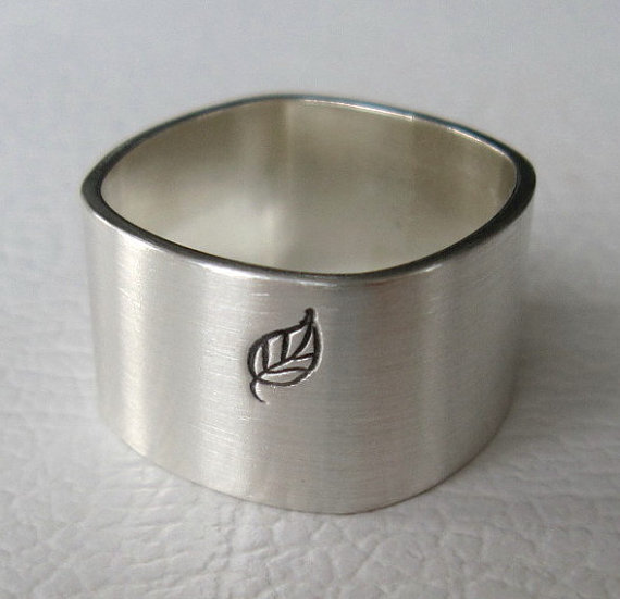 Leaf Ring, Sterling Silver, Band, Square, Autumn, Fall, Wide